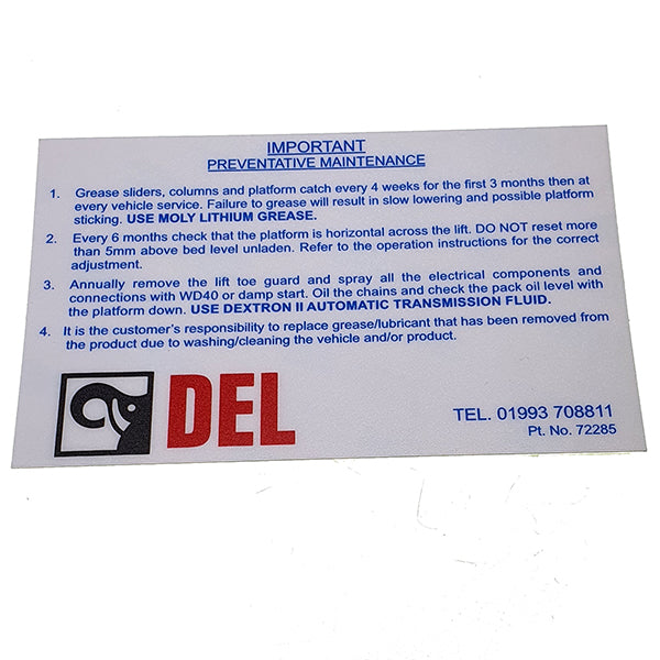Preventative Maintenance Decal featuring clear text, essential for routine checks on commercial trailers, ensuring safety and efficiency for Nationwide Trailer Parts Ltd customers.