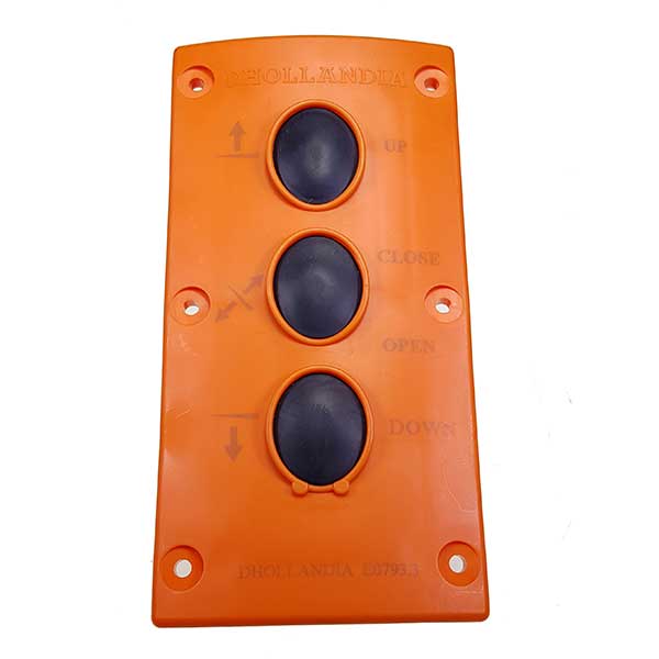 Exterior Control Box 3 Btn Empty for Dhollandia, showing button layout. Suitable for commercial trailers, contacts sold separately (part no.'s 4552800H & 4552801H).