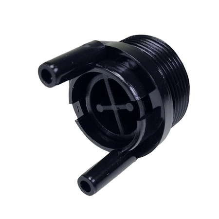 Fixation push button E0830, black plastic with two holes and cross design, suitable for large commercial vehicle parts.