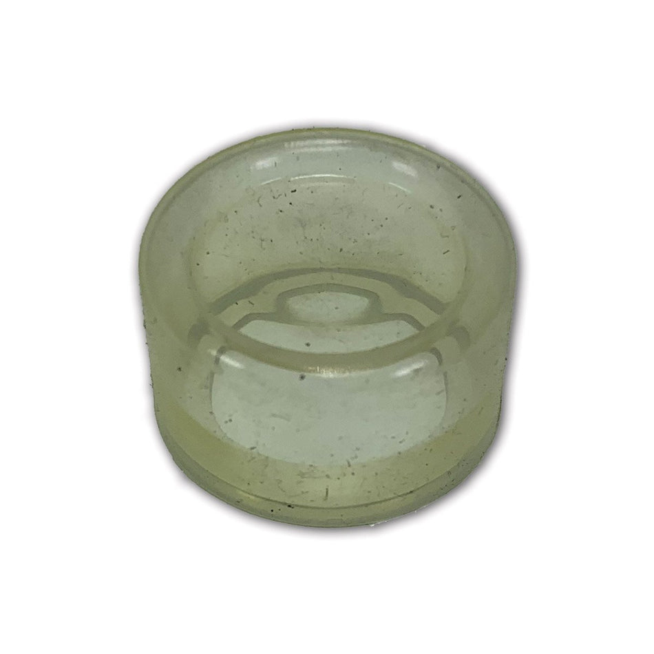 Clear Button Cover for Dhollandia Tail Lifts in a transparent container, designed for high-quality commercial trailer parts from Nationwide Trailer Parts Ltd.