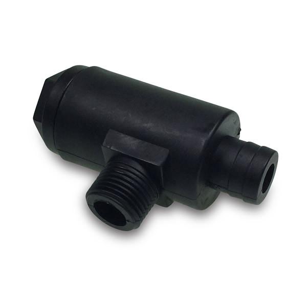 Dhollandia Filter Complete, a black plastic component, essential for tail lifts in commercial trailers, shown with a connecting nut for secure installation.