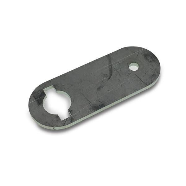 Lock battery switch for Dhollandia Tail Lifts, a metal tool with circular holes, designed to enhance the functionality of commercial vehicle tail lifts.