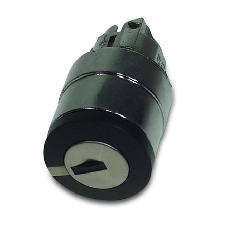 Close-up of a Key switch 3 POS. II-0-I TM for Dhollandia Tail Lifts, highlighting its lock mechanism, essential for commercial trailer security systems.