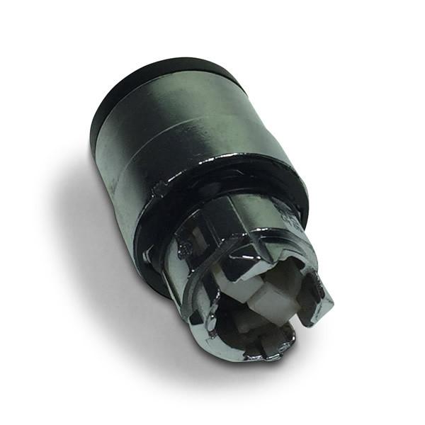 Key switch 3 POS. II-0-I TM, a close-up of a black metal cylinder, designed for Dhollandia Tail Lifts by Nationwide Trailer Parts Ltd.