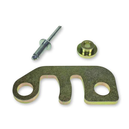 R45 Handle Retainer, featuring a metal piece with a bolt and nut, designed as a replacement for an R45 curtain tensioner.