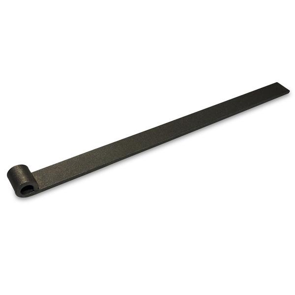 Straight Hinge (12mm eye), 450mm length, 30mm height, 6mm depth, black metal tool for trailer parts, suitable for commercial vehicle applications.