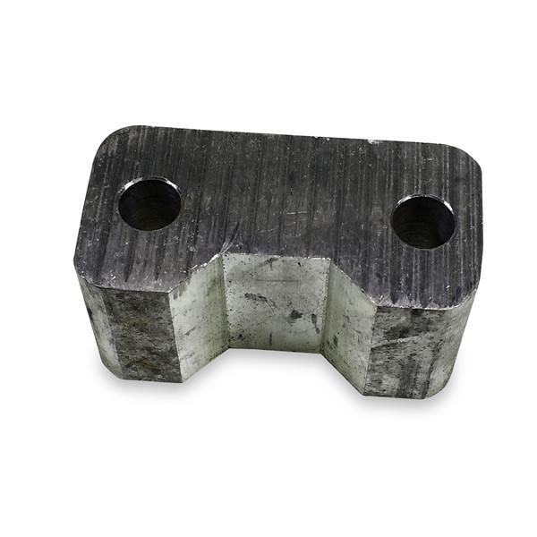 Platform Hinge for Hinged Ramp -D-: Close-up of a metal piece with holes, designed for Dhollandia tail lifts, part of household hardware.