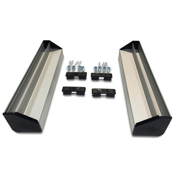 Pedestrian End Rail Kits (Double) featuring anodised aluminium guards and hardware, including rail end caps and guard cover plates, for commercial trailer safety.