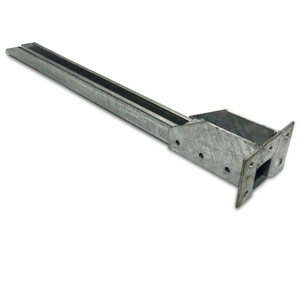 Chassis Mounted Sideguard Support Beam, robust metal tool with hole, designed for standard chassis, ideal for fridge vehicles, galvanized for corrosion resistance.