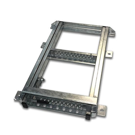 Underbody Access Steps - Heavy Duty, featuring a 2-rung galvanized metal frame with holes and spring-assisted lever release, designed for commercial vehicle and HGV trailer access.