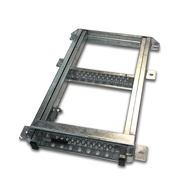 Underbody Access Steps - Heavy Duty, featuring a 2-rung galvanized metal frame with holes and spring-assisted lever release, designed for commercial vehicle and HGV trailer access.