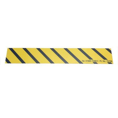 Blank Side Marker Decal with yellow and black striped design, suitable for Del Tail Lifts, enhancing visibility and safety on large commercial trailers.