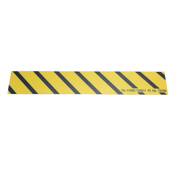 Blank Side Marker Decal with yellow and black striped design, suitable for Del Tail Lifts, enhancing visibility and safety on large commercial trailers.