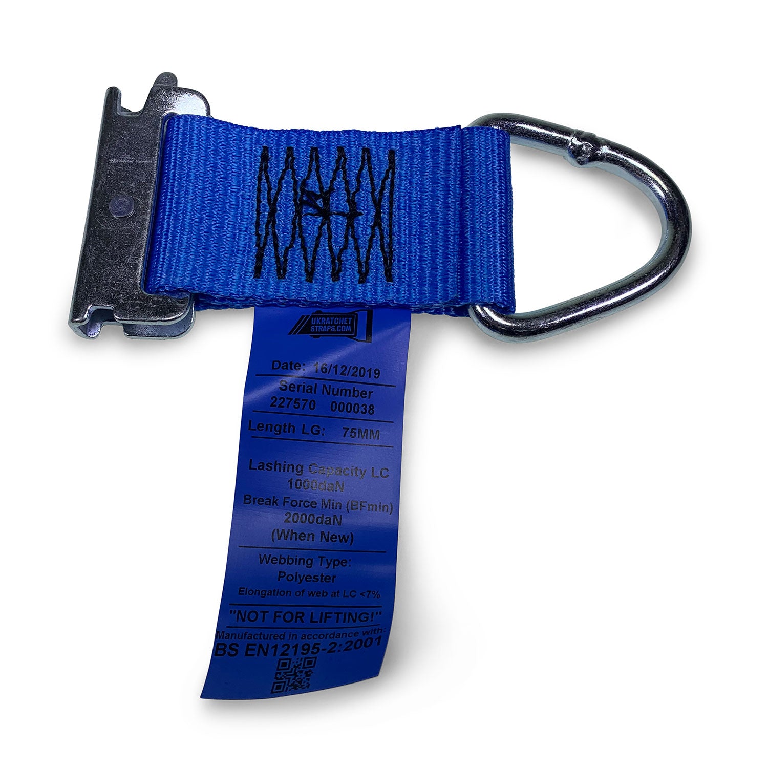 Lashing Extension for 'E' Load Track - 2000kg with metal hook, designed for easy insertion into load tracks, enhancing claw hook usage in vehicles.