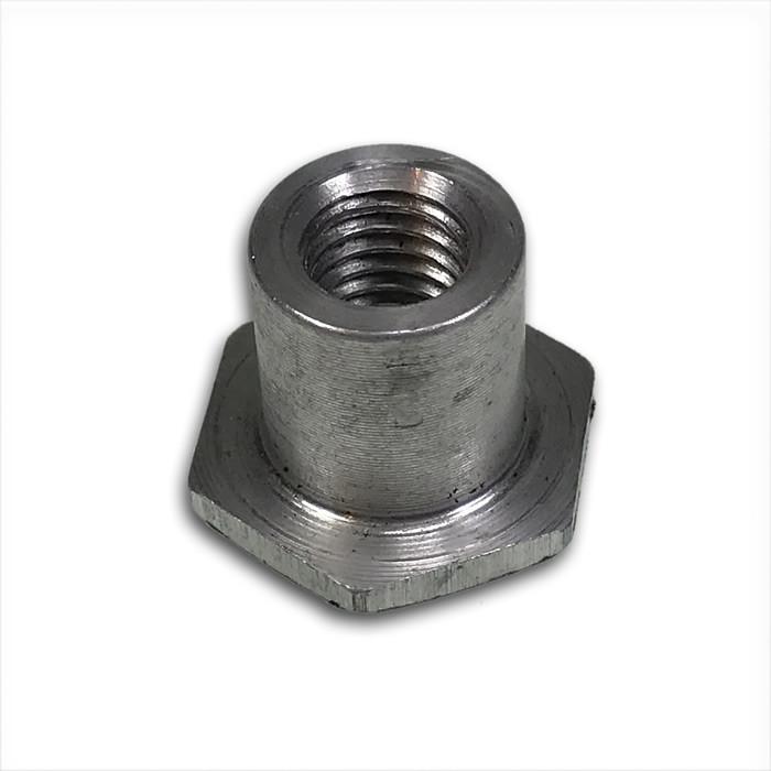 Close-up of a metal hinge bush swing point, ø15x17.5mm, designed for Dhollandia tail lifts, showcasing its central nut and fastener features.