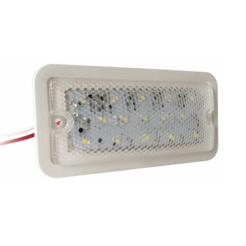 Interior LED Lamp with a white rectangular design, featuring 15 LEDs for soft, bright illumination, ideal for trailers and camper vans.