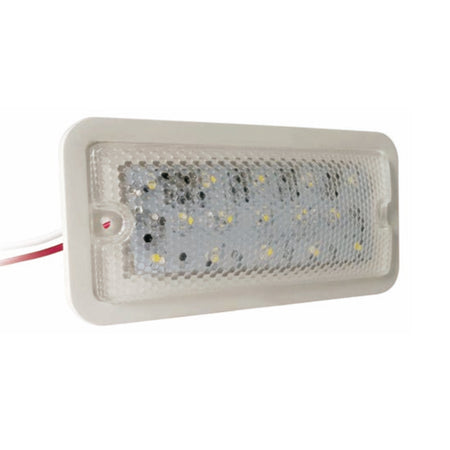 Interior LED Lamp with a white rectangular design, featuring 15 LEDs for soft, bright illumination, ideal for trailers and camper vans.