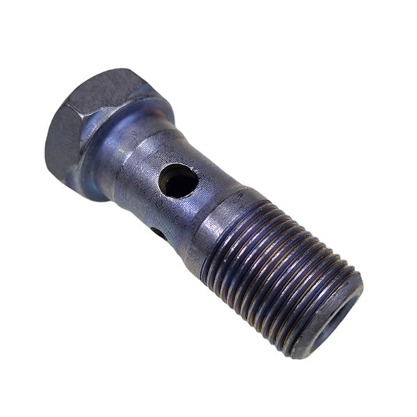Banjo Logical Valve with nut and bolt, fitting for alu valve block on hydromotor, shown in a close-up of threaded metal parts.