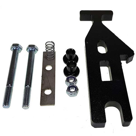 Lock safety gate 178mm, black metal object with bolts, screws, and round hole, designed for Dhollandia side gates. Suitable for commercial trailers and vehicles.