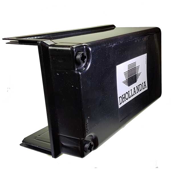 Power Pack Cover RP10, a black metal box with a white label, designed for Dhollandia trailers, available from Nationwide Trailer Parts Ltd.