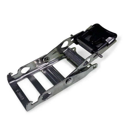 Stainless Steel Push Up Buckle with black handle and plastic buckle, ideal for securing trailer parts, reflecting Nationwide Trailer Parts Ltd's commitment to quality components.