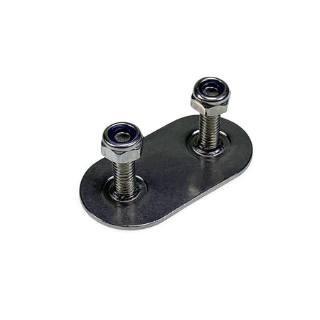 S/S Buckle Attachment Plate with 20mm studs, featuring a stainless steel plate for securing curtain buckle assemblies on curtainsided vehicles.