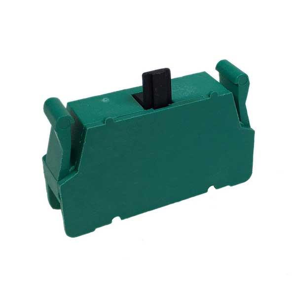NO Contact (Suits NTP-0600) switch featuring a black handle on a green plastic base, designed for DEL change over switches.