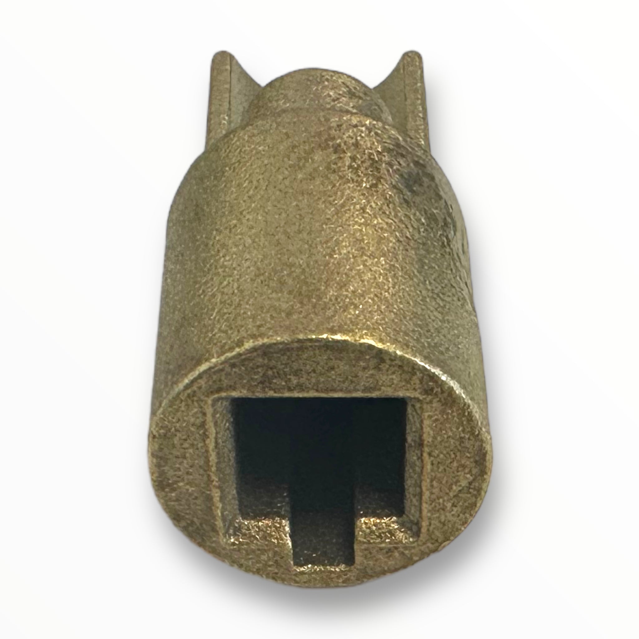 Brass Bottom Square Drive Adaptor for 27mm Curtain Poles, featuring a metallic finish and circular opening, ideal for commercial trailer curtains.