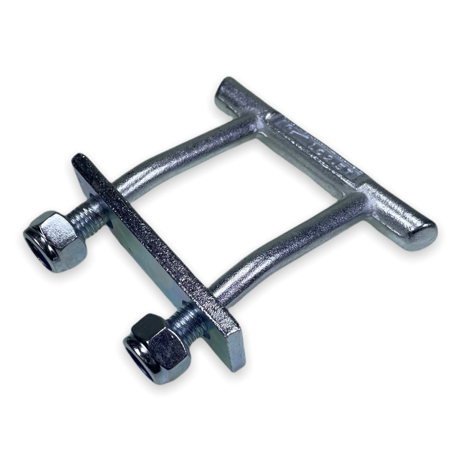 TT Lashing Ring with nuts and bolt, featuring recessed design, double forged zinc-plated construction, and 57mm leg centers for 2.5-tonne load capacity.