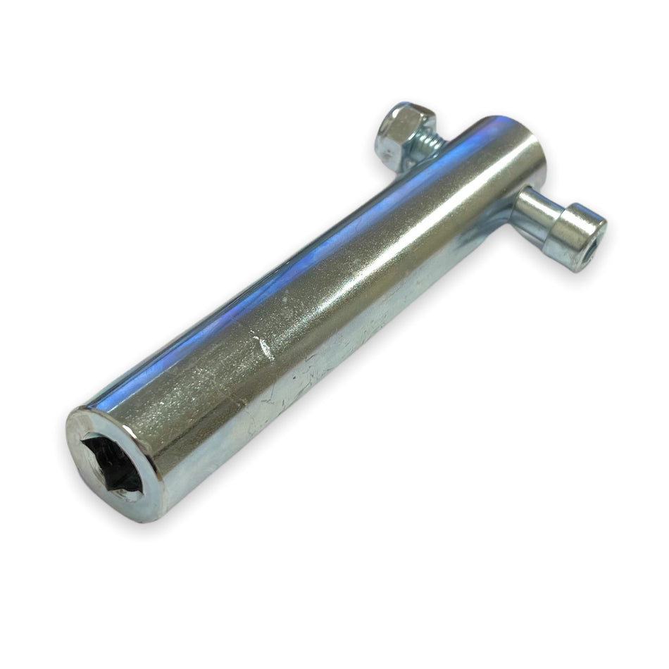 O/S 7/16 Hinge Pin with bolt and nut, designed for Del Tail Lifts, featuring a hexagon head and 1 diameter pin.