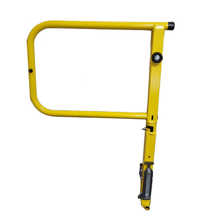 Railing / Safety Gate Right P - 695x1000mm, featuring a yellow metal frame with black handles, designed for Dhollandia lifts.