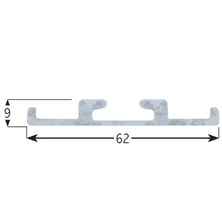 Aluminium Captive Track diagram for commercial vehicles, showcasing design specifics like fixing holes and dimensions; ideal for HGV trailers.