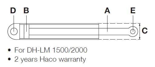 Liftcylinder HC37 Haco diagram, showcasing dimensions and fitting placement for Dhollandia DH-LM 1500/2000 tail lift, suited for left side installation.