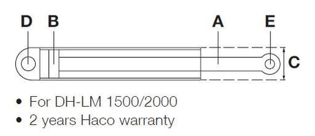 Liftcylinder HC37 Haco diagram, showcasing dimensions and fitting placement for Dhollandia DH-LM 1500/2000 tail lift, suited for left side installation.