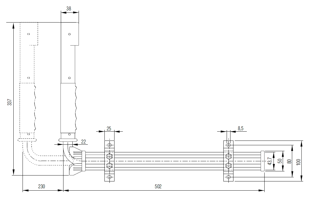 Telescopic Door Retainer (galvanised) technical drawing, showcasing its spring-loaded mechanism and adjustable brackets for commercial trailer applications.