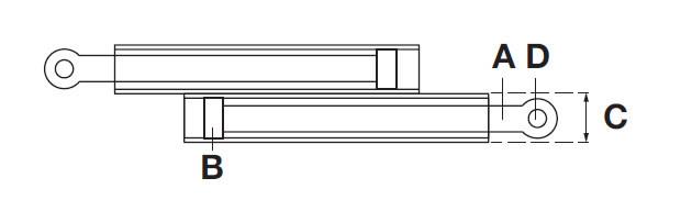 Retraction cylinder AC7 HACO, technical diagram sketch for Dhollandia Tail Lift, model DKC1300, illustrating dimensions for commercial trailer parts.