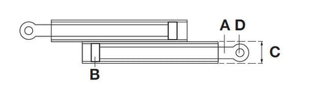 Retraction cylinder AC7 HACO, technical diagram sketch for Dhollandia Tail Lift, model DKC1300, illustrating dimensions for commercial trailer parts.