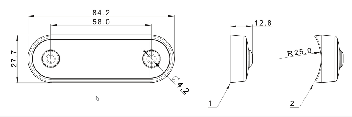 4 LED Marker Light shown in a technical drawing, designed for easy installation on vehicles, featuring premium LED technology and weather-resistant design.