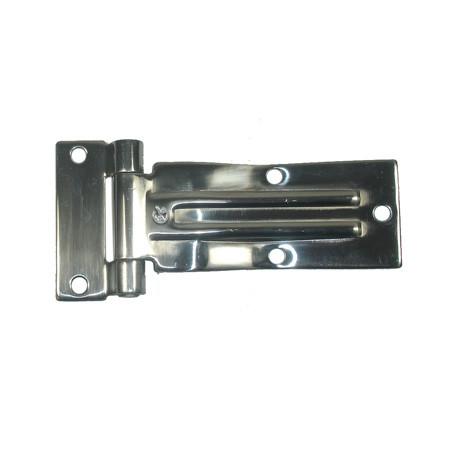 Door Hinge (Raised Blade) - Stainless Steel, featuring a polished finish and accompanying screws, ideal for commercial trailer applications.