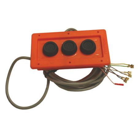 Close-up of Three Button External Control (Mech) for Dhollandia Tail Lifts, featuring buttons and cable, ideal for commercial trailer use.