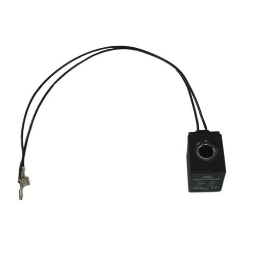 Coil 24V for Dhollandia Tail Lifts, featuring a black rectangular design with a round hole and attached wires, suitable for commercial trailer applications.
