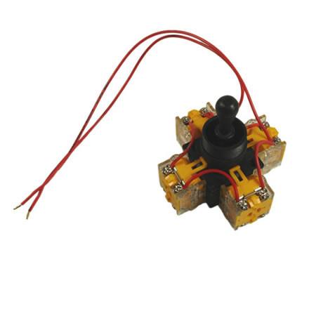 Control Joystick Complete with Contacts, featuring a compact yellow and black design with red wires, ideal for Dhollandia tail lifts.