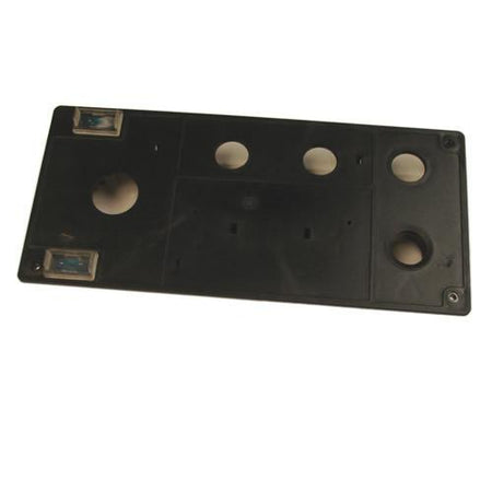 Front Panel for Control Box, featuring a black rectangular design with holes, suitable for Dhollandia Tail Lifts, offered by Nationwide Trailer Parts Ltd.