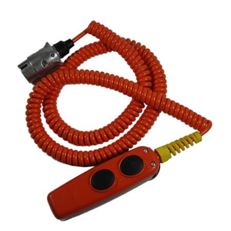 Two Button Control with Long Wanderlead for Dhollandia Tail Lifts, featuring an extended cord and 7-pin plug, ideal for commercial trailer applications.