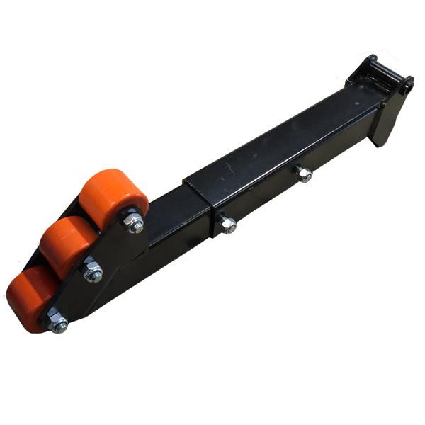 Stow Arm for Dhollandia Tuckaway Lifts, featuring a black and orange roller with visible wheels, designed for commercial trailer applications.