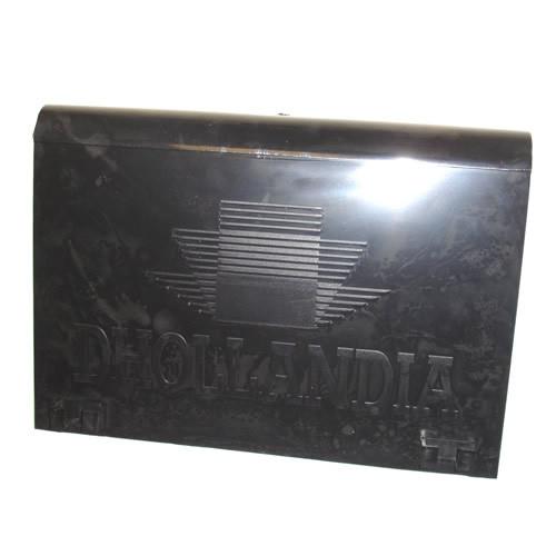 Power Pack Cover for Dhollandia Tail Lifts, 375mm wide, featuring a sleek black metal design suitable for large commercial trailers.