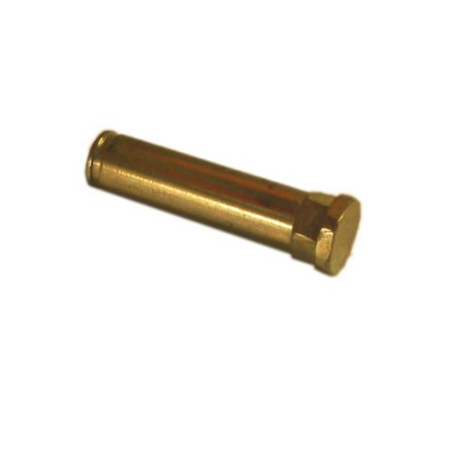 Close-up of a brass cylinder, the Pin 15x65mm, used for Dhollandia Tail Lifts, highlighting its role in commercial trailer hardware.