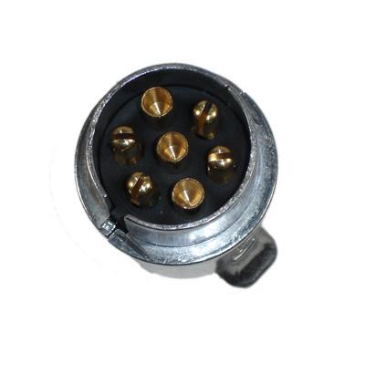 Wander Lead Metal 7-pin Plug & Socket Pack: close-up of a round metal plug with gold parts, ideal for commercial trailers.