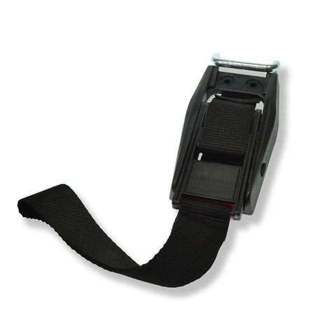 Euro Buckle Complete with Strap featuring a durable metal clasp, designed for curtain sider vehicles, showcasing a robust black strap and buckle for secure load restraint.