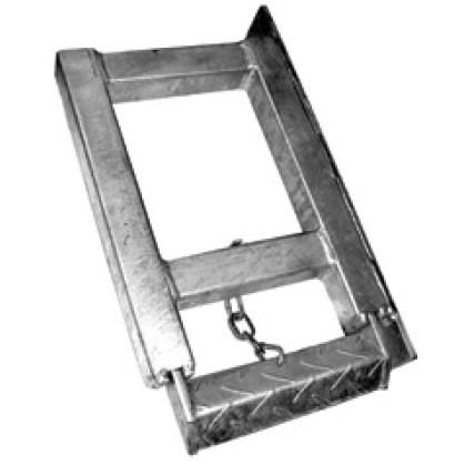 Tail Lift Tuck-Away Access Step with a metal frame and chain, featuring a single rung, bolts onto tail lift, galvanized finish.